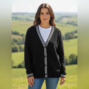 ALO Yoga Black Cardigan with White Trim